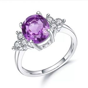 Natural Amethyst 925 Sterling Silver Ring - Size 6